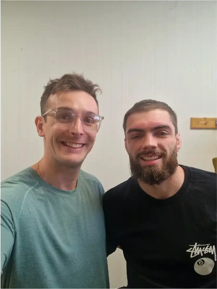 Happy patient thumbs up with sports physiotherapist Connor Flynn