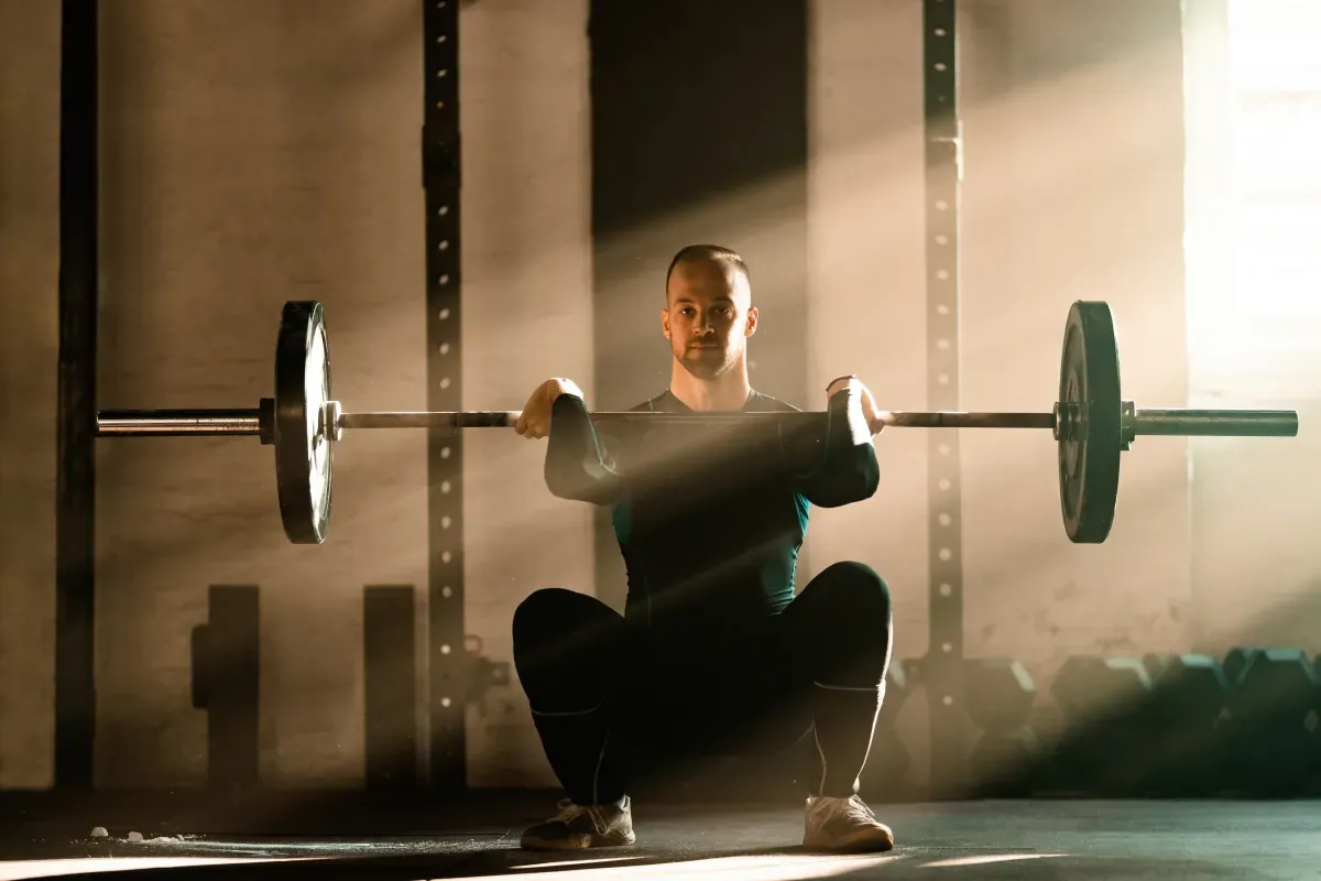 Person performing a barbell deadlift in a gym setting