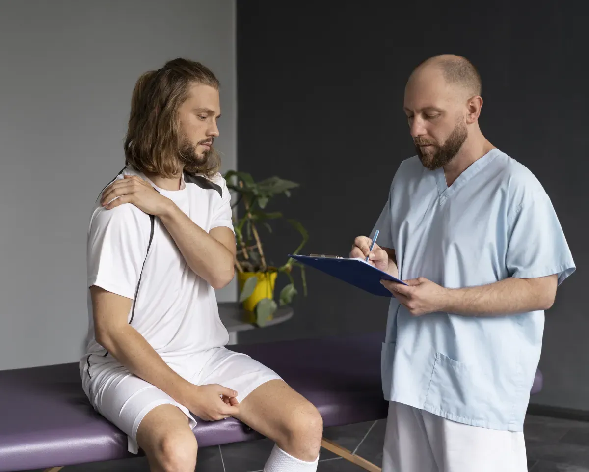 Physiotherapist working with patient on rehabilitation exercises